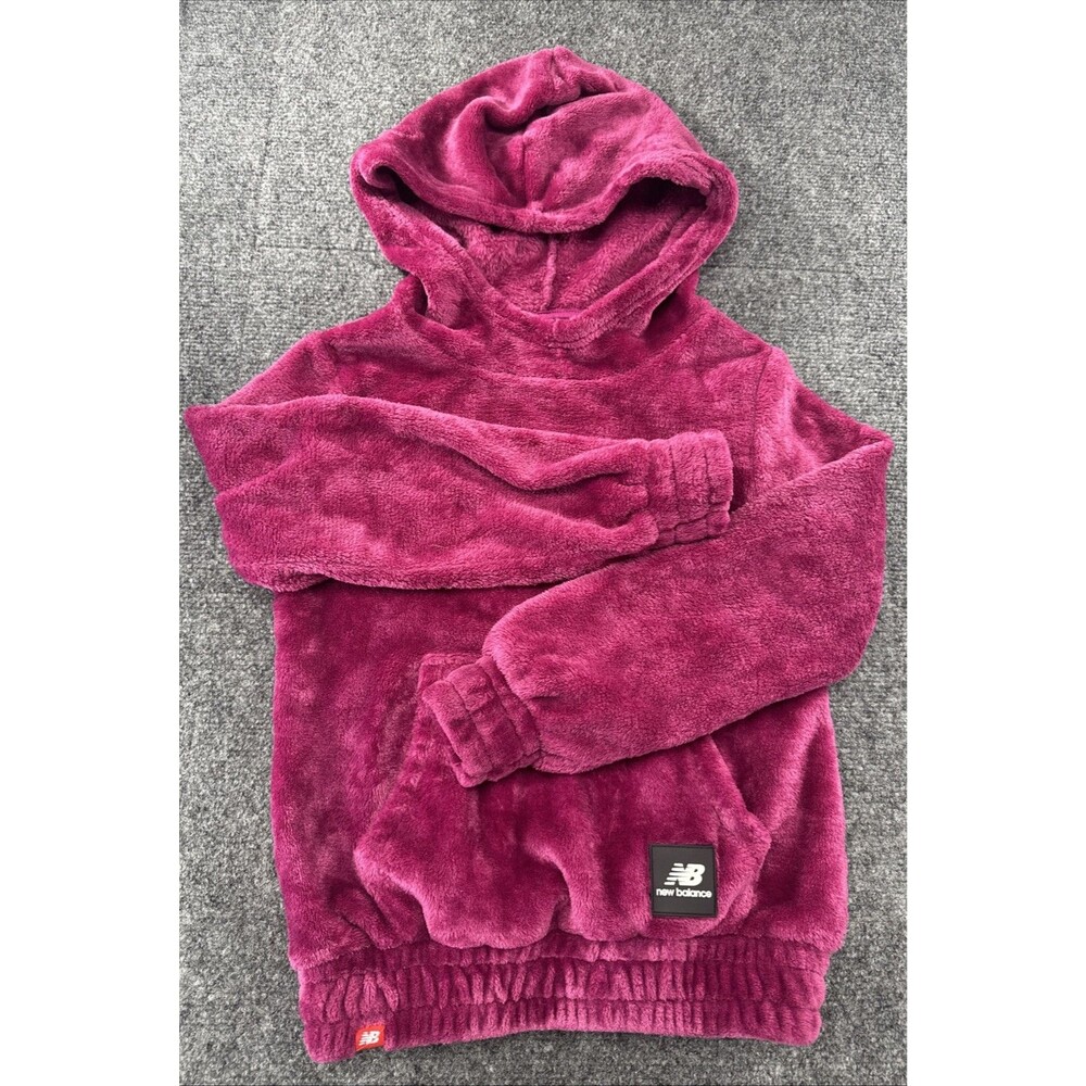 New Balance Plush Fleece Hoodie Kids M 10/12 Berry Kangaroo Pocket EUC